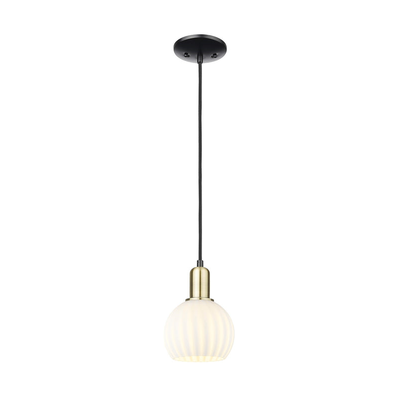 Innovations Lighting White Venetian 6in 1-Light Mini Pendant | Industrial Black Antique Brass and White Venetian Glass | Model 716-1P-BAB-G1217-6WV
