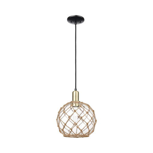 Innovations Farmhouse Rope 10in 1-Light Mini Pendant | Industrial Black Antique Brass and Clear Glass with Brown Rope | Model 716-1P-BAB-G122-10RB