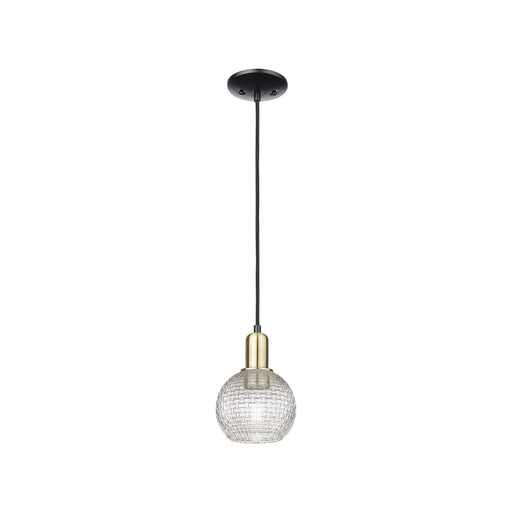 Innovations Athens 6in 1-Light Mini Pendant | Industrial Black Antique Brass Steel and Clear Basket Weave Glass | Kitchen | Model 716-1P-BAB-G122C-6CL
