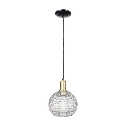 Innovations Athens 8in 1-Light Mini Pendant | Industrial Black Antique Brass Steel and Clear Basket Weave Glass | Kitchen | Model 716-1P-BAB-G122C-8CL