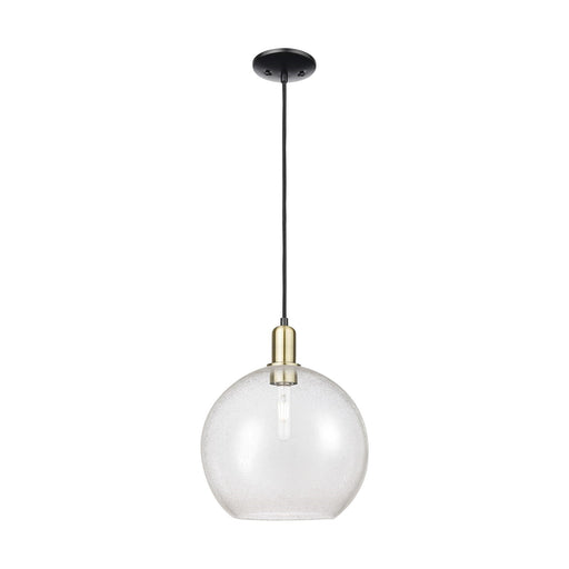 Innovations Athens 12in 1-Light Mini Pendant | Industrial Black Antique Brass Steel and Seedy Glass | Kitchen Island & Dining | Model 716-1P-BAB-G124-12