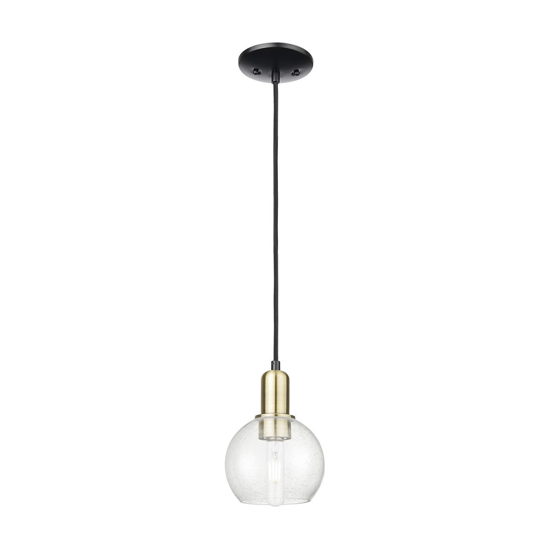 Innovations Athens 6in 1-Light Mini Pendant | Industrial Black Antique Brass Steel and Seedy Glass | Kitchen Island & Dining | Model 716-1P-BAB-G124-6