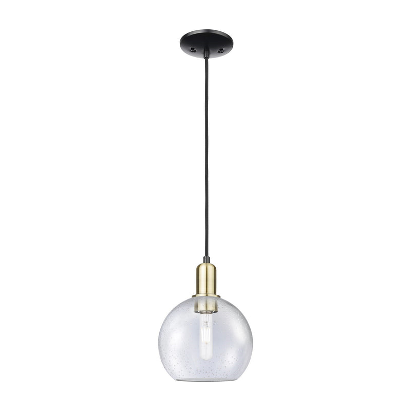 Innovations Athens 8in 1-Light Mini Pendant | Industrial Black Antique Brass Steel and Seedy Glass | Kitchen Island & Dining | Model 716-1P-BAB-G124-8