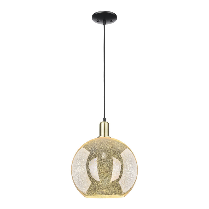 Innovations Athens 12in 1-Light Mini Pendant | Industrial Black Antique Brass and Mercury Glass | Kitchen Island & Dining Room | Model 716-1P-BAB-G128-12