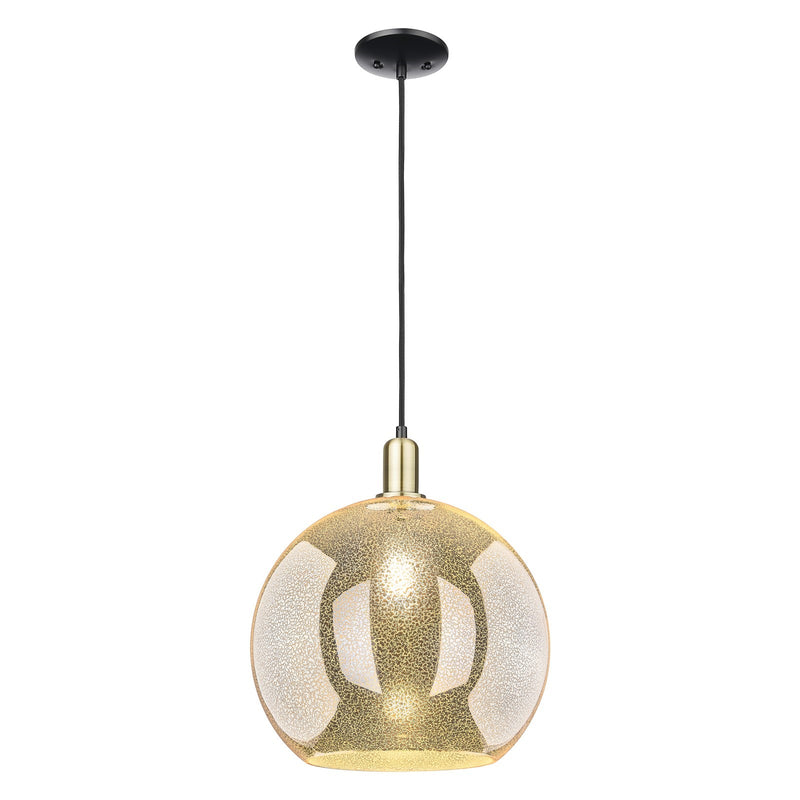 Innovations Athens 14in 1-Light Mini Pendant | Industrial Black Antique Brass Steel and Mercury Glass | Kitchen Island & Dining | Model 716-1P-BAB-G128-14