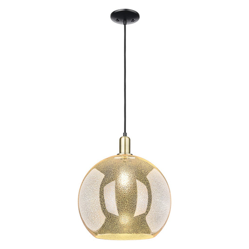 Innovations Athens 14in 1-Light Mini Pendant | Industrial Black Antique Brass Steel and Mercury Glass | Kitchen Island & Dining | Model 716-1P-BAB-G128-14