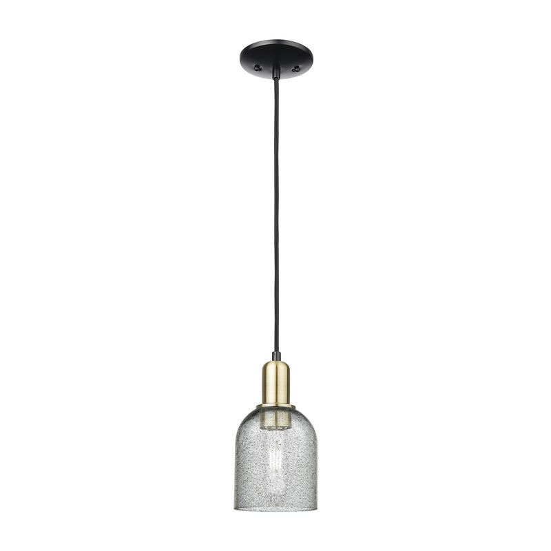 Innovations Caledonia 5in 1-Light Mini Pendant | Industrial Black Antique Brass and Charcoal Glass | Kitchen Island & Dining Room | Model 716-1P-BAB-G257