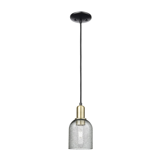 Innovations Caledonia 5in 1-Light Mini Pendant | Industrial Black Antique Brass and Charcoal Glass | Kitchen Island & Dining Room | Model 716-1P-BAB-G257