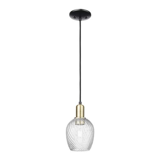 Innovations Salina 6in 1-Light Mini Pendant | Industrial Black Antique Brass and Clear Spiral Fluted Glass | Kitchen Island & | Model 716-1P-BAB-G292