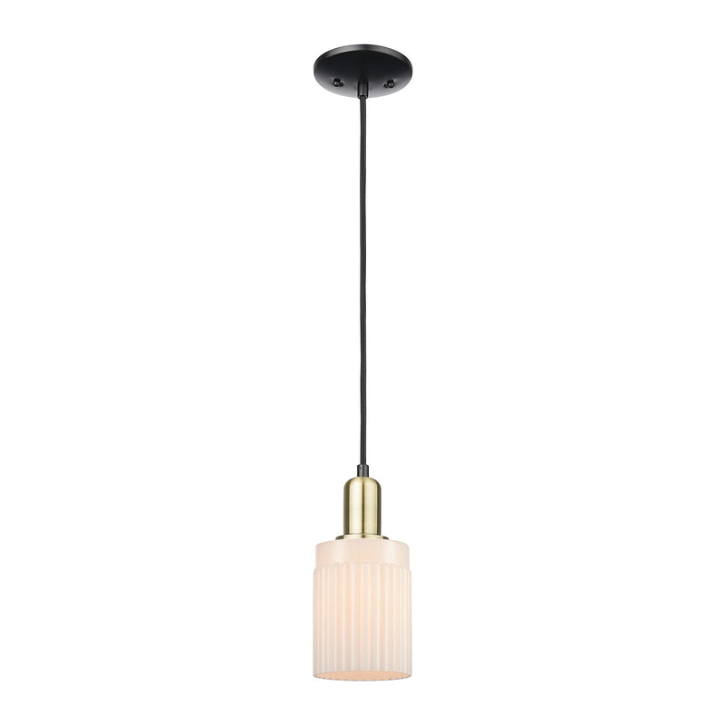 Innovations Hadley 1-Light 4.5in Mini Pendant | Industrial Black Antique Brass Steel and Matte White Ribbed Glass | Kitchen Island | Model 716-1P-BAB-G341
