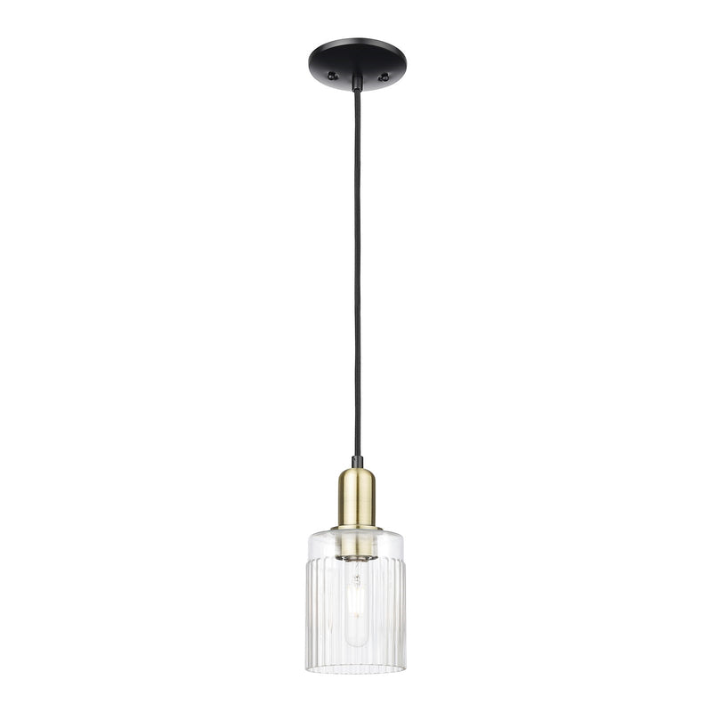 Innovations Hadley 4.5in 1-Light Mini Pendant | Industrial Black Antique Brass Steel and Clear Ribbed Glass | Kitchen Island & | Model 716-1P-BAB-G342