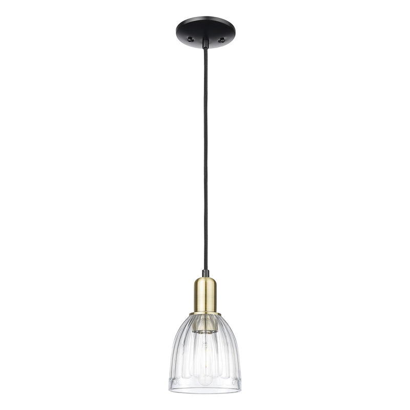 Innovations Brookfield 6in 1-Light Mini Pendant | Industrial Black Antique Brass and Clear Ribbed Glass | Kitchen Island & Dining | Model 716-1P-BAB-G442