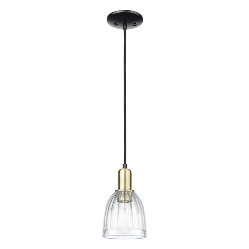 Innovations Brookfield 6in 1-Light Mini Pendant | Industrial Black Antique Brass and Clear Ribbed Glass | Kitchen Island & Dining | Model 716-1P-BAB-G442