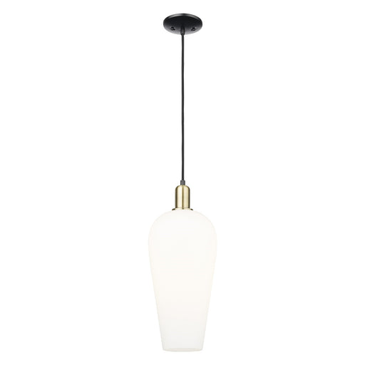 Innovations Chelsea 8in 1-Light Mini Pendant | Industrial Black Antique Brass and White Glass | Kitchen Island & Dining Room | Model 716-1P-BAB-G456-8WH