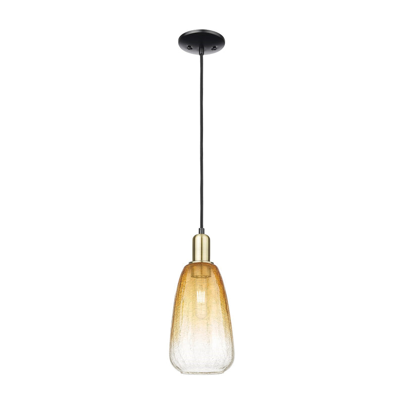 Innovations Brookhaven Almond 6in 1-Light Mini Pendant | Industrial Black Antique Brass and Amber Glass | Kitchen Island & | Model 716-1P-BAB-G480-6AM