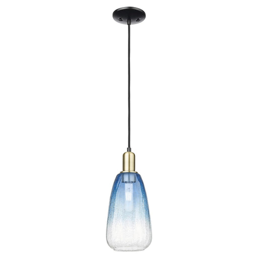 Innovations Brookhaven Almond 6in 1-Light Mini Pendant | Industrial Black Antique Brass and Sapphire Blue Glass | Kitchen | Model 716-1P-BAB-G480-6SB