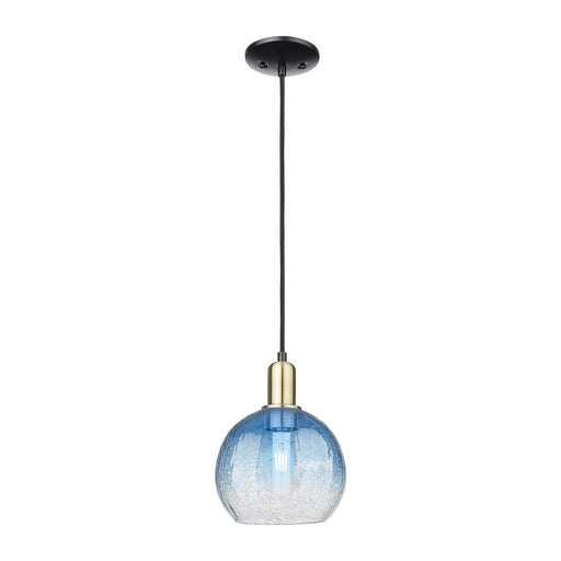 Innovations Brookhaven Globe 8in 1-Light Mini Pendant | Industrial Black Antique Brass and Sapphire Blue Glass | Kitchen | Model 716-1P-BAB-G483-8SB