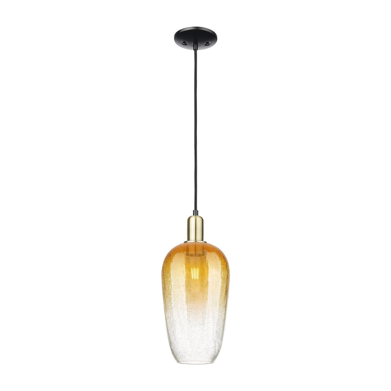 Innovations Brookhaven Flute 7in 1-Light Mini Pendant | Industrial Black Antique Brass and Amber Glass | Kitchen Island & | Model 716-1P-BAB-G484-7AM