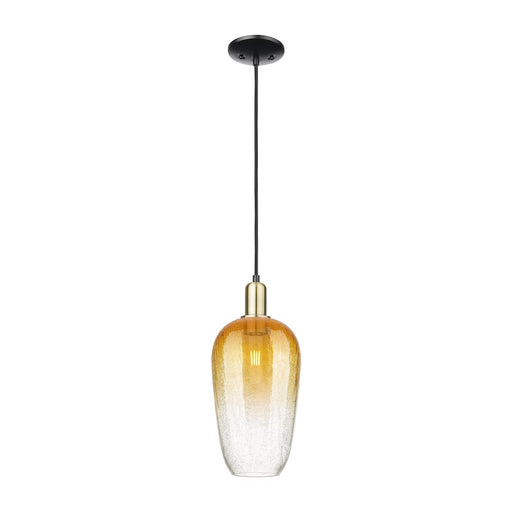 Innovations Brookhaven Flute 7in 1-Light Mini Pendant | Industrial Black Antique Brass and Amber Glass | Kitchen Island & | Model 716-1P-BAB-G484-7AM