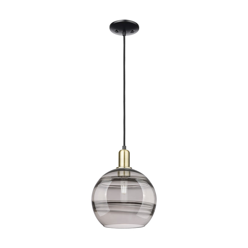 Innovations Rochester 10in 1-Light Mini Pendant | Industrial Black Antique Brass and Light Smoke Glass | Kitchen Island & | Model 716-1P-BAB-G556-10SM