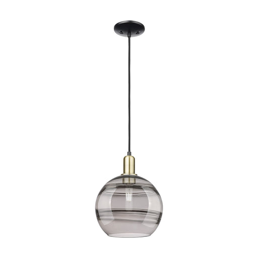 Innovations Rochester 10in 1-Light Mini Pendant | Industrial Black Antique Brass and Light Smoke Glass | Kitchen Island & | Model 716-1P-BAB-G556-10SM