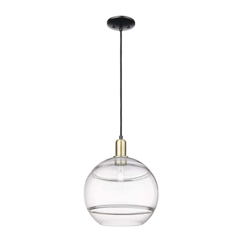 Innovations Rochester 12in 1-Light Mini Pendant | Industrial Black Antique Brass and Clear Glass | Kitchen Island & Dining | Model 716-1P-BAB-G556-12CL