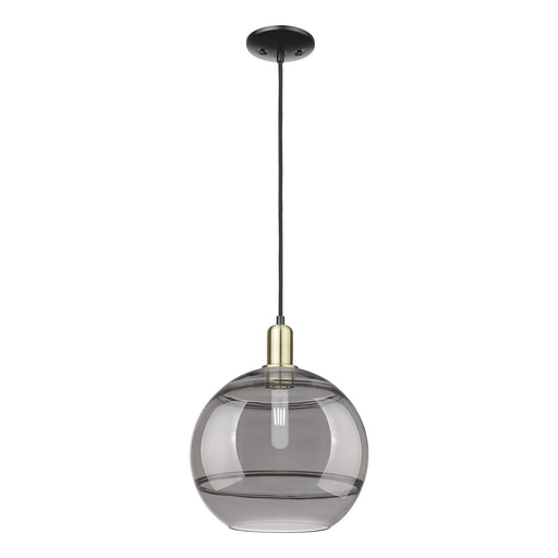 Innovations Rochester 12in 1-Light Mini Pendant | Industrial Black Antique Brass and Light Smoke Glass | Kitchen Island & | Model 716-1P-BAB-G556-12SM
