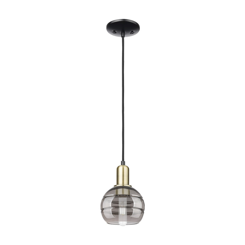 Innovations Rochester 6in 1-Light Mini Pendant | Industrial Black Antique Brass and Light Smoke Glass | Kitchen Island & | Model 716-1P-BAB-G556-6SM