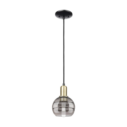 Innovations Rochester 6in 1-Light Mini Pendant | Industrial Black Antique Brass and Light Smoke Glass | Kitchen Island & | Model 716-1P-BAB-G556-6SM