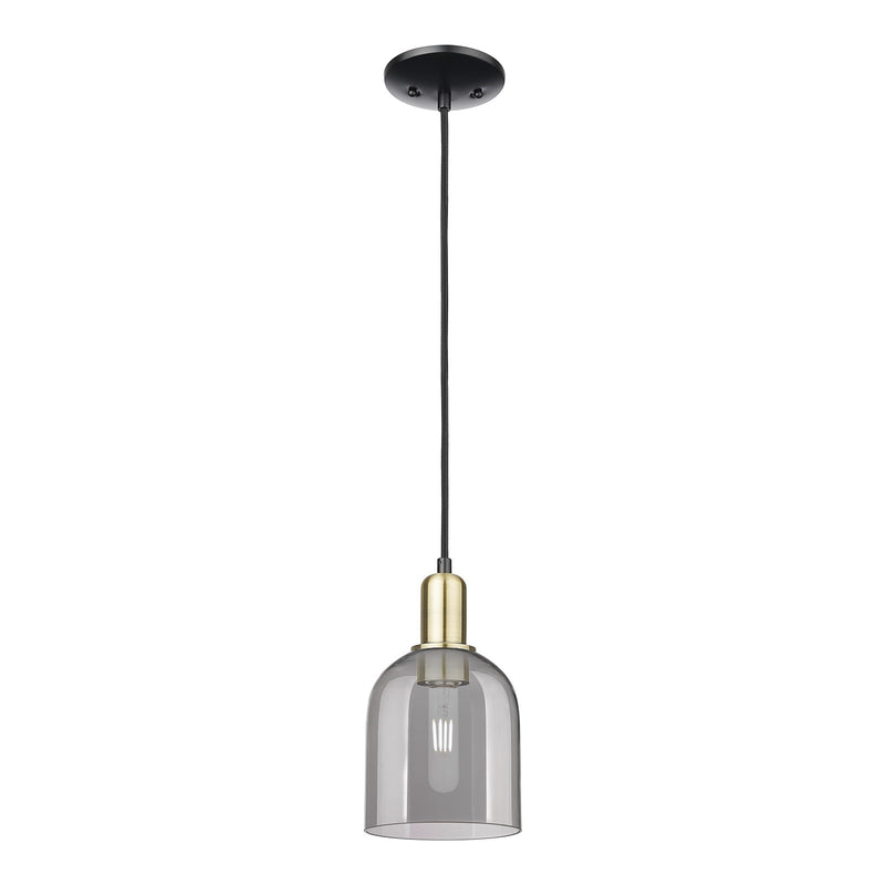 Innovations Bella 6in 1-Light Mini Pendant | Industrial Black Antique Brass Steel and Light Smoke Glass | Kitchen Island | 5.5 | Model 716-1P-BAB-G558-6SM