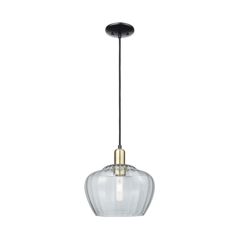 Innovations Fenton 11in 1-Light Mini Pendant | Industrial Black Antique Brass Steel and Clear Ribbed Glass | Kitchen Island & | Model 716-1P-BAB-G92-L