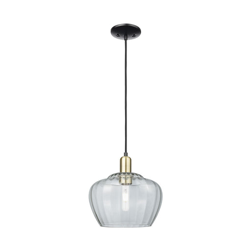 Innovations Fenton 11in 1-Light Mini Pendant | Industrial Black Antique Brass Steel and Clear Ribbed Glass | Kitchen Island & | Model 716-1P-BAB-G92-L