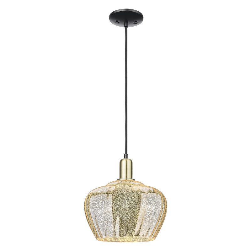 Innovations Fenton 11in 1-Light Mini Pendant | Industrial Black Antique Brass Steel and Mercury Ribbed Glass | Kitchen Island & | Model 716-1P-BAB-G96-L