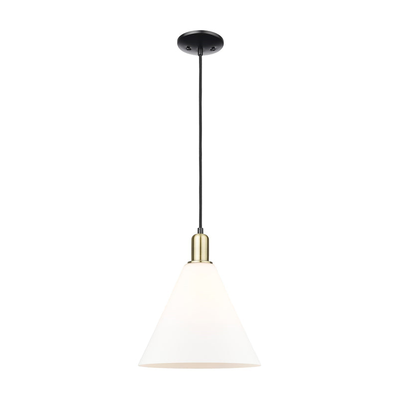 Innovations Berkshire Glass 12in 1-Light Mini Pendant | Industrial Black Antique Brass Steel and Matte White Glass | Kitchen | Model 716-1P-BAB-GBC-121
