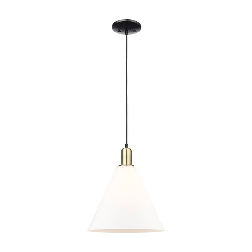 Innovations Berkshire Glass 12in 1-Light Mini Pendant | Industrial Black Antique Brass Steel and Matte White Glass | Kitchen | Model 716-1P-BAB-GBC-121