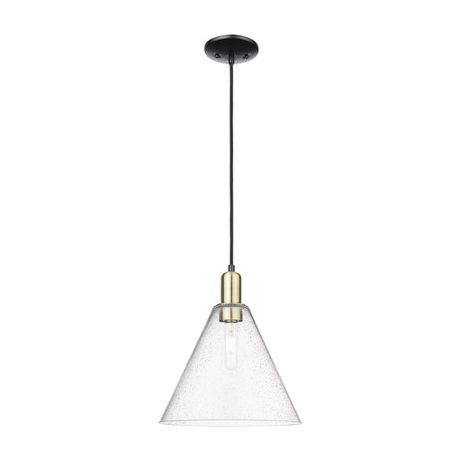 Innovations Berkshire Glass 12in 1-Light Mini Pendant | Industrial Black Antique Brass Steel and Seedy Glass | Kitchen Island & | Model 716-1P-BAB-GBC-124