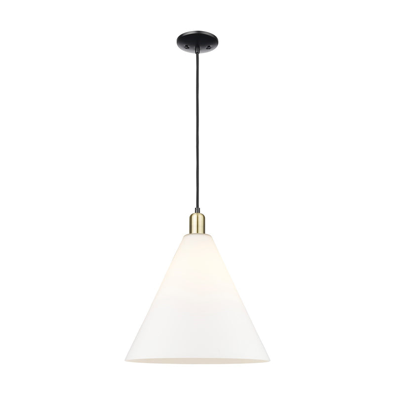 Innovations Berkshire Glass 16in 1-Light Mini Pendant | Industrial Black Antique Brass and Matte White Glass | Kitchen Island & | Model 716-1P-BAB-GBC-161
