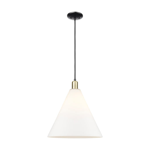 Innovations Berkshire Glass 16in 1-Light Mini Pendant | Industrial Black Antique Brass and Matte White Glass | Kitchen Island & | Model 716-1P-BAB-GBC-161