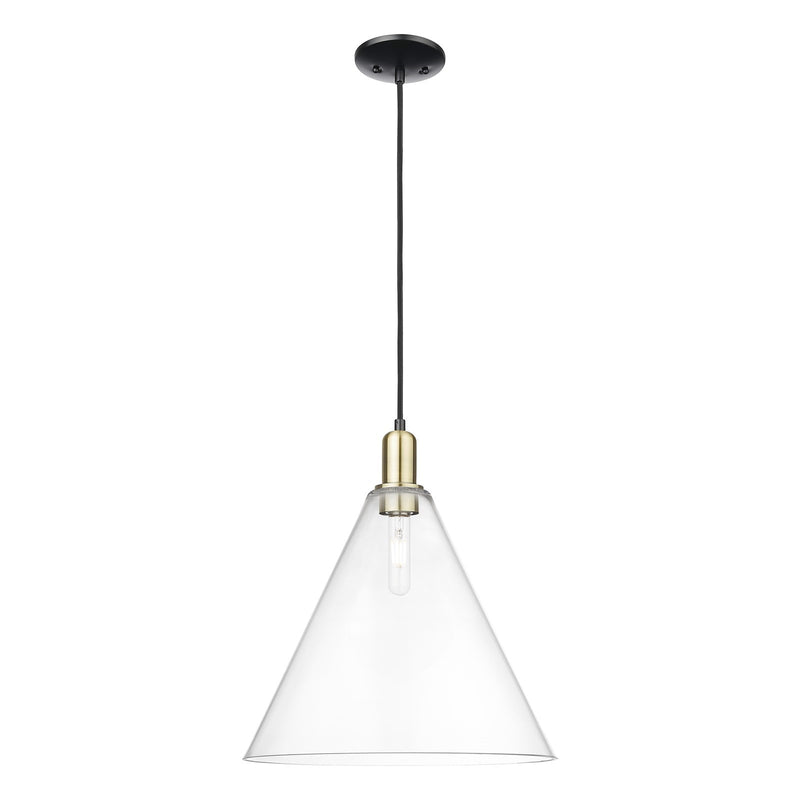 Innovations Berkshire Glass 16in 1-Light Mini Pendant | Industrial Black Antique Brass and Clear Glass | Kitchen Island & | Model 716-1P-BAB-GBC-162