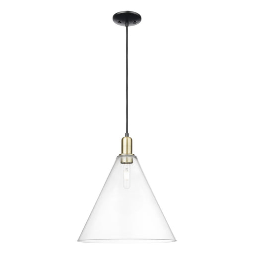 Innovations Berkshire Glass 16in 1-Light Mini Pendant | Industrial Black Antique Brass and Clear Glass | Kitchen Island & | Model 716-1P-BAB-GBC-162