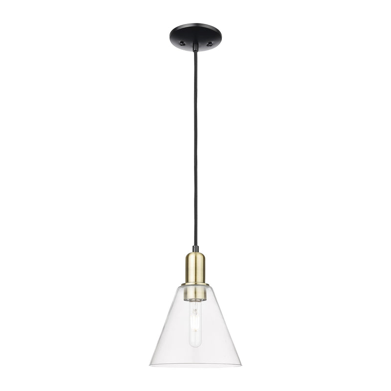 Innovations Berkshire Glass 8in 1-Light Mini Pendant | Industrial Black Antique Brass and Clear Glass | Kitchen Island & Dining | Model 716-1P-BAB-GBC-82