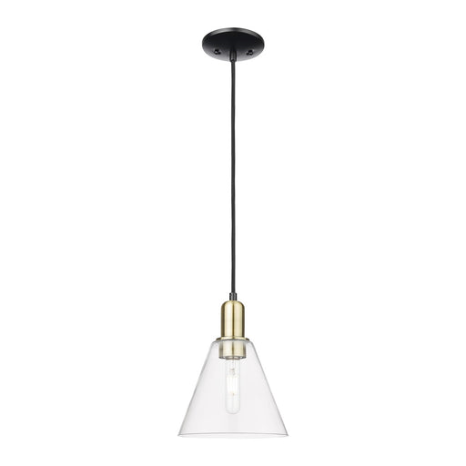 Innovations Berkshire Glass 8in 1-Light Mini Pendant | Industrial Black Antique Brass and Clear Glass | Kitchen Island & Dining | Model 716-1P-BAB-GBC-82