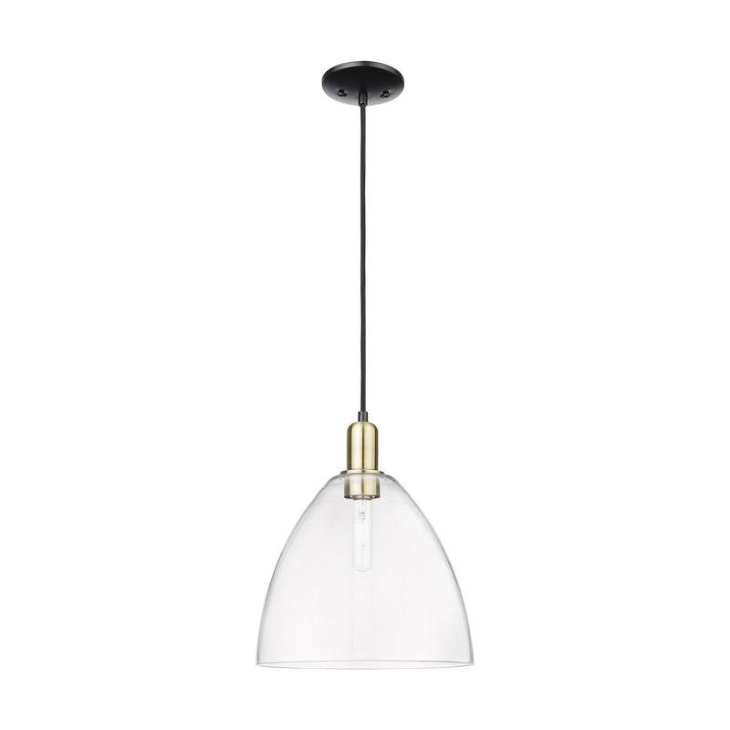 Innovations Bristol 12in 1-Light Mini Pendant | Industrial Black Antique Brass and Clear Glass | Kitchen Island & Dining Room | Model 716-1P-BAB-GBD-122