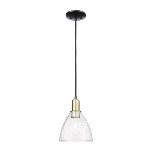 Innovations Bristol 8in 1-Light Mini Pendant | Industrial Black Antique Brass and Seedy Glass | Kitchen Island & Dining Room | Model 716-1P-BAB-GBD-754