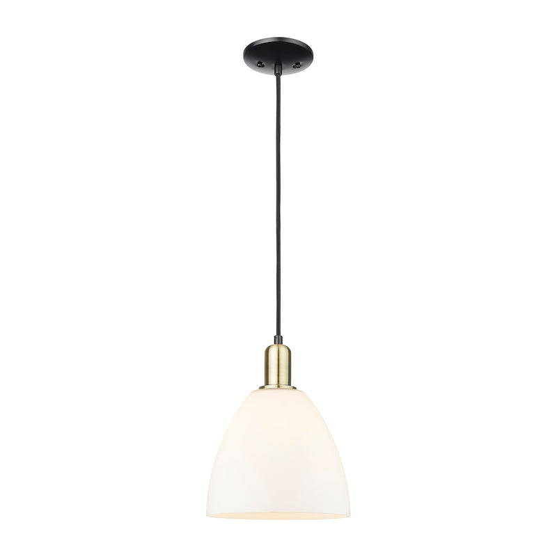 Innovations Bristol 9in 1-Light Mini Pendant | Industrial Black Antique Brass Steel and Matte White Glass | Kitchen Island & | Model 716-1P-BAB-GBD-91