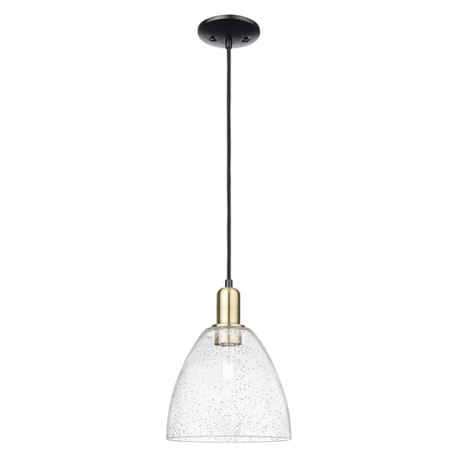Innovations Bristol 9in 1-Light Mini Pendant | Industrial Black Antique Brass Steel and Seedy Glass | Kitchen Island & Dining | Model 716-1P-BAB-GBD-94