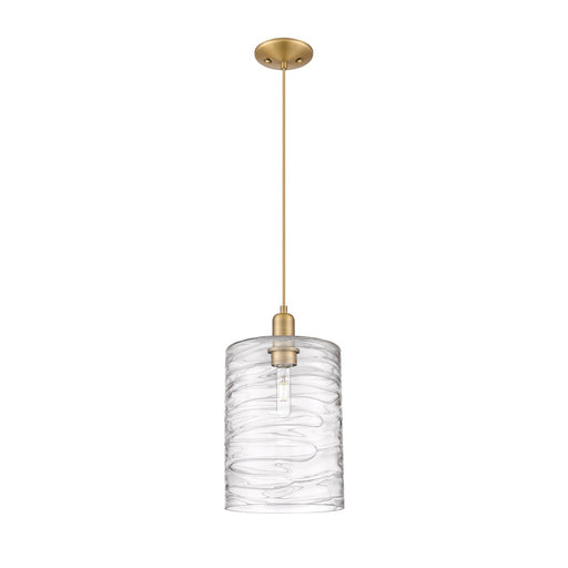 Innovations Cobbleskill 9in 1-Light Mini Pendant | Industrial Brushed Brass Steel and Deco Swirl Clear Glass | Kitchen Island & | Model 716-1P-BB-G1113-L