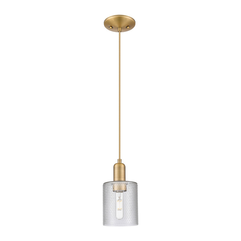 Innovations Cobbleskill 5in 1-Light Mini Pendant | Industrial Brushed Brass Steel and Clear Glass | Kitchen Island & Dining Room | Model 716-1P-BB-G112