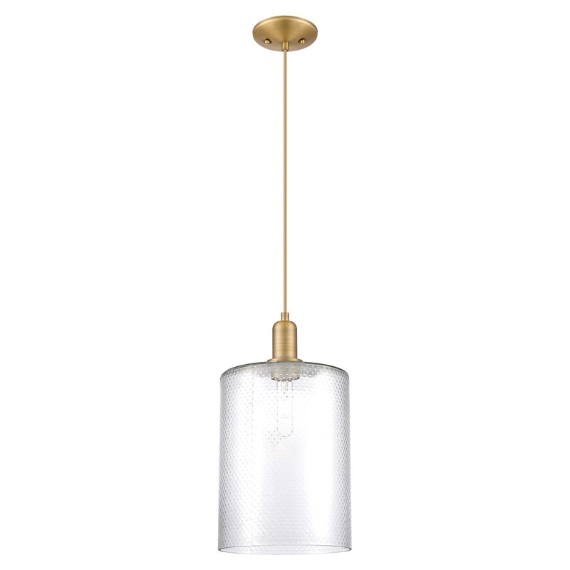Innovations Cobbleskill 9in 1-Light Mini Pendant | Industrial Brushed Brass Steel and Clear Glass | Kitchen Island & Dining Room | Model 716-1P-BB-G112-L