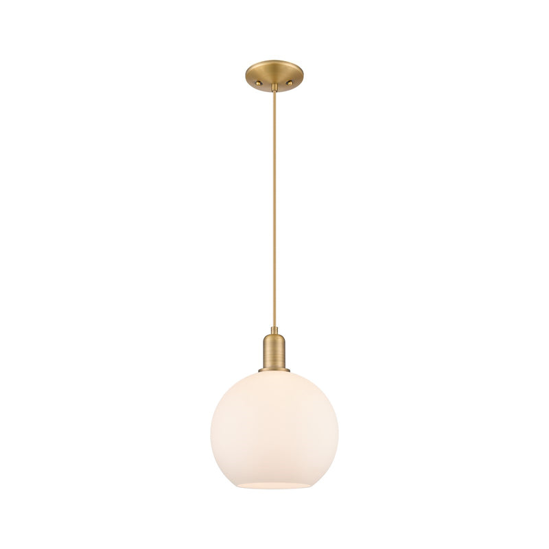 Innovations Athens 10in 1-Light Mini Pendant | Industrial Brushed Brass and Matte White Glass | Kitchen Island & Dining Room | Model 716-1P-BB-G121-10
